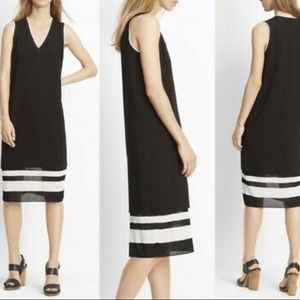 Vince Stripe Double Layer V-Neck Knit Black Dress